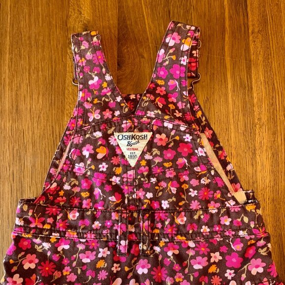 OSHKOSH Vintage Floral Dress Girls 18 M Overall Cotton Ruffles Vestback Toddler - Picture 5 of 7